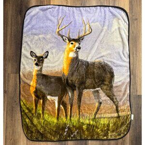 Northwest Deer Clearing Sky Fleece Throw Blanket 60"x48” Cabin Wildlife Rustic
